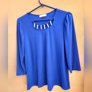 89th +MADISON ROYAL BLUE TOP WITH PRETTY DIAMONDS ACROSS THE NECKLINE-MEDIUM